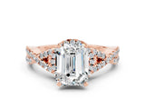Rose gold Emerald Cut Moissanite  Halo Twist Band Solitaire Prong Setting Ring_54