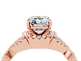 Rose gold Emerald Cut Moissanite  Halo Twist Band Solitaire Prong Setting Ring_58