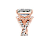 Rose gold Emerald Cut Moissanite  Halo Twist Band Solitaire Prong Setting Ring_59