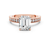 Rose gold Emerald Cut Moissanite Milgrain Pavé Engagement Ring with Four-Prong Setting_12