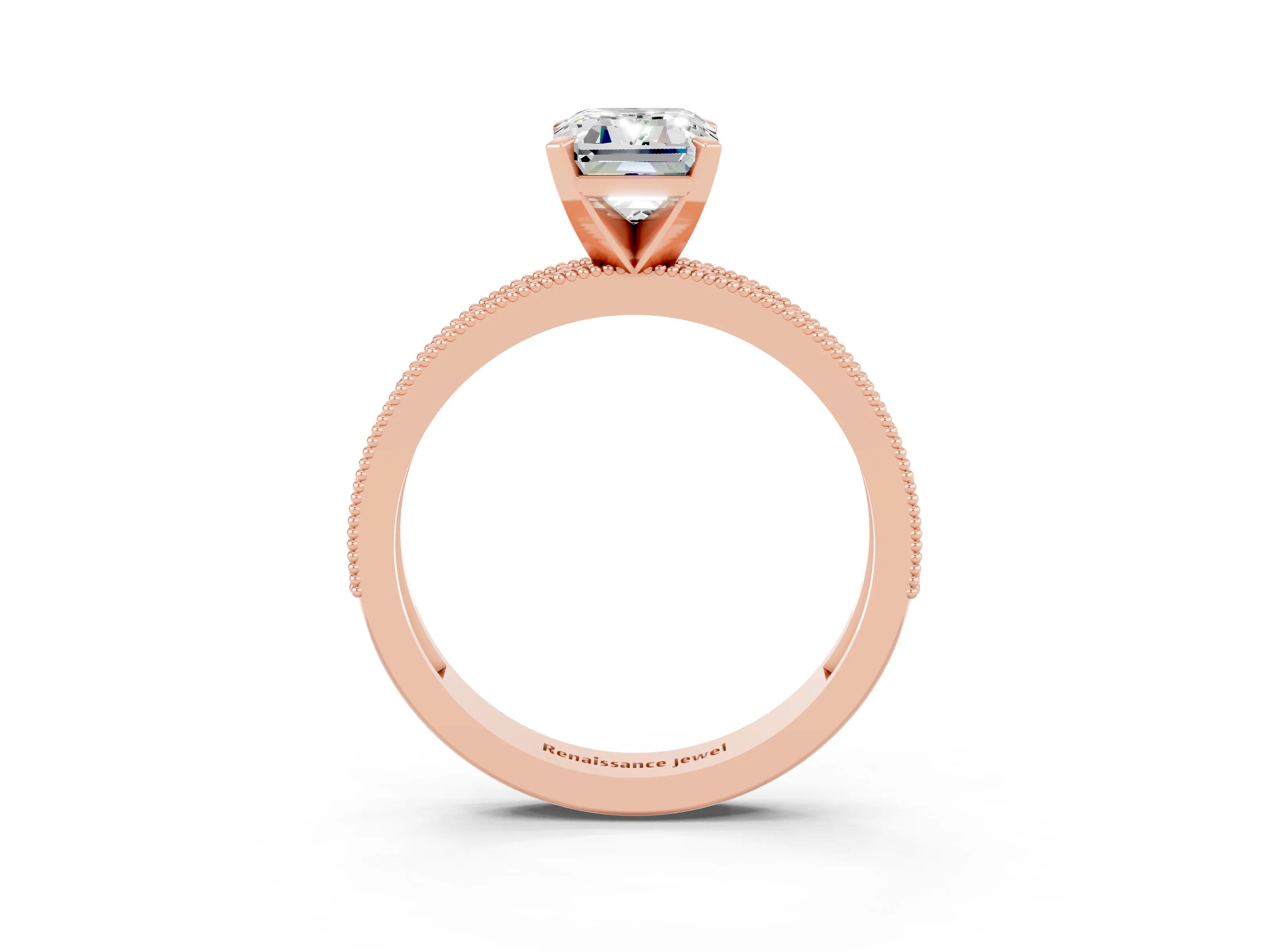 Rose gold Emerald Cut Moissanite Milgrain Pavé Engagement Ring with Four-Prong Setting_15