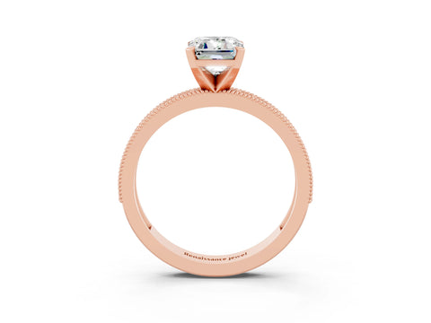 Rose gold Emerald Cut Moissanite Milgrain Pavé Engagement Ring with Four-Prong Setting_15