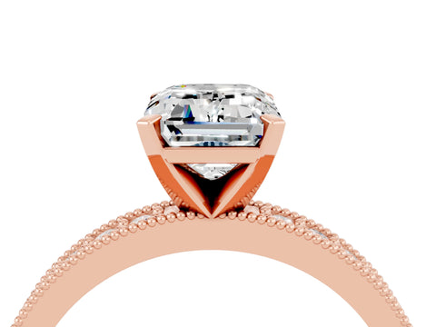 Rose gold Emerald Cut Moissanite Milgrain Pavé Engagement Ring with Four-Prong Setting_16