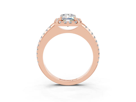 Rose gold Emerald Cut Moissanite Pavé Halo Ring with Four-Prong Setting_15