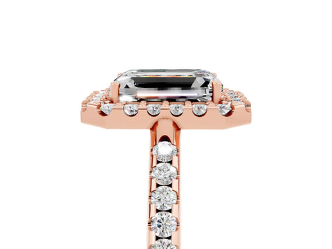Rose gold Emerald Cut Moissanite Pavé Halo Ring with Four-Prong Setting_17
