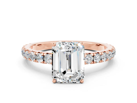 Rose gold Emerald Cut Moissanite Pavé Solitaire Engagement Ring with Four-Prong Setting_12