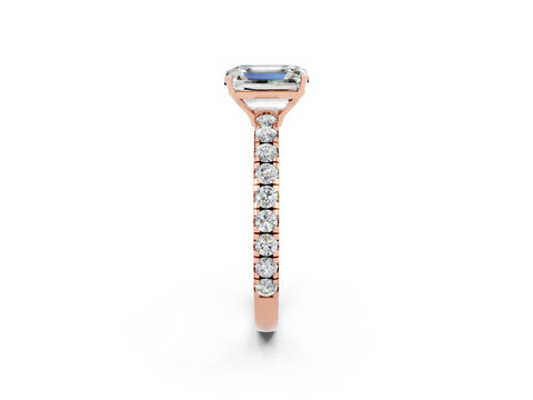Rose gold Emerald Cut Moissanite Pavé Solitaire Engagement Ring with Four-Prong Setting_14