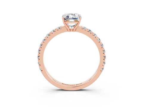 Rose gold Emerald Cut Moissanite Pavé Solitaire Engagement Ring with Four-Prong Setting_15