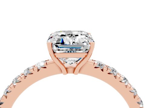 Rose gold Emerald Cut Moissanite Pavé Solitaire Engagement Ring with Four-Prong Setting_16