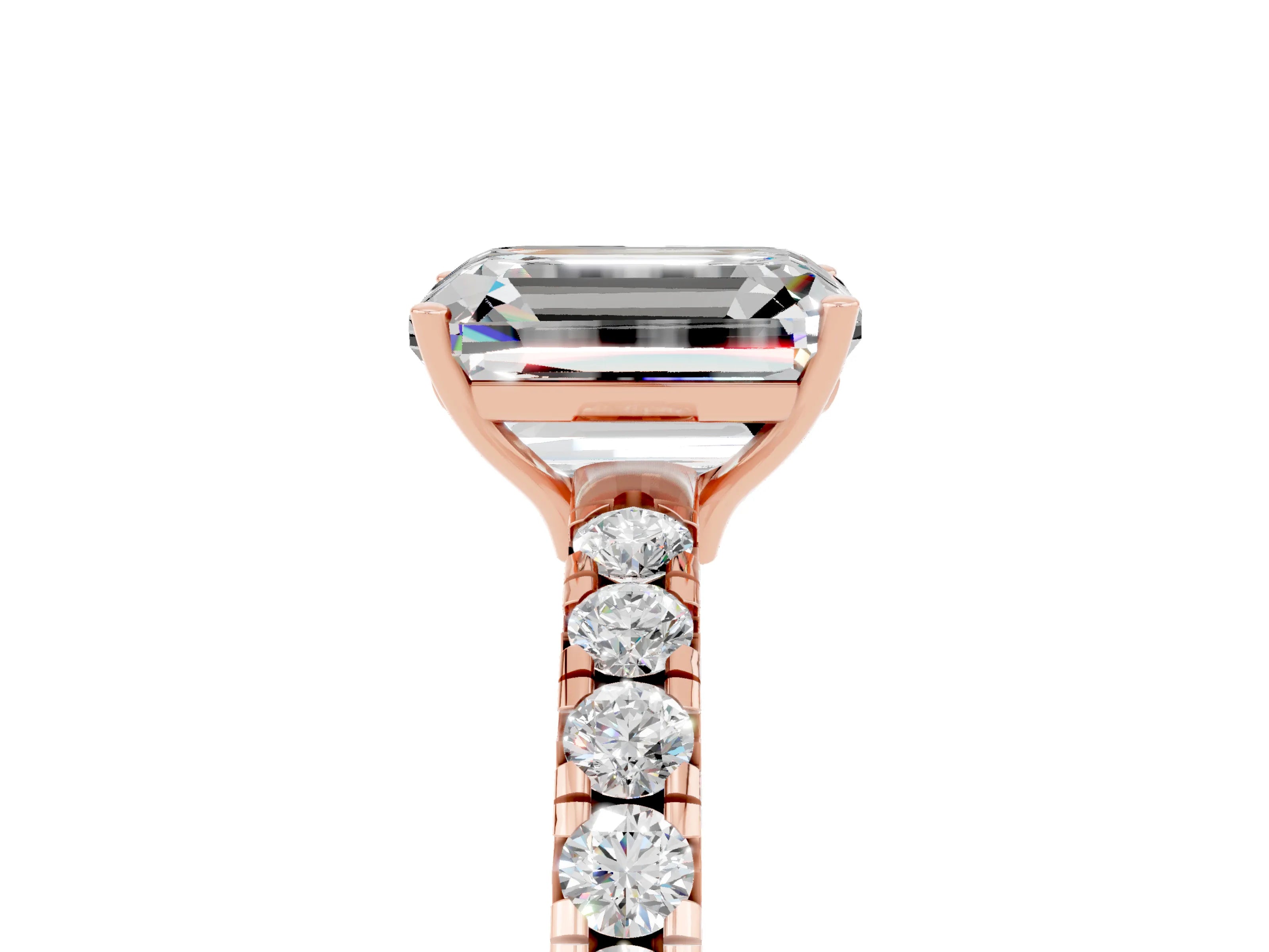 Rose gold Emerald Cut Moissanite Pavé Solitaire Engagement Ring with Four-Prong Setting_17