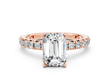 Rose gold Emerald Cut Moissanite Pavé Solitaire Ring with Round Band and Prong Setting_24