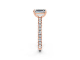 Rose gold Emerald Cut Moissanite Pavé Solitaire Ring with Round Band and Prong Setting_26