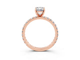 Rose gold Emerald Cut Moissanite Pavé Solitaire Ring with Round Band and Prong Setting_27