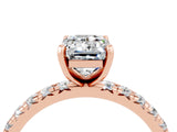 Rose gold Emerald Cut Moissanite Pavé Solitaire Ring with Round Band and Prong Setting_28