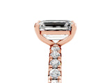 Rose gold Emerald Cut Moissanite Pavé Solitaire Ring with Round Band and Prong Setting_29