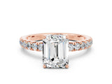 Rose gold Emerald Cut Moissanite Pave Band Solitaire Ring with Four-Prong Setting_24