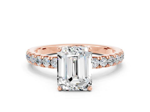 Rose gold Emerald Cut Moissanite Pave Band Solitaire Ring with Four-Prong Setting_24