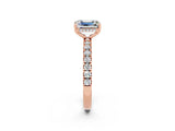 Rose gold Emerald Cut Moissanite Pave Band Solitaire Ring with Four-Prong Setting_26