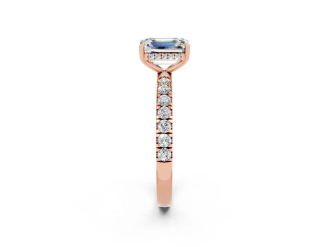 Rose gold Emerald Cut Moissanite Pave Band Solitaire Ring with Four-Prong Setting_26