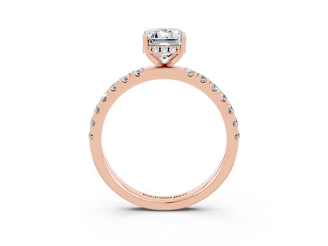 Rose gold Emerald Cut Moissanite Pave Band Solitaire Ring with Four-Prong Setting_27