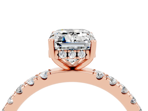 Rose gold Emerald Cut Moissanite Pave Band Solitaire Ring with Four-Prong Setting_28
