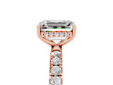 Rose gold Emerald Cut Moissanite Pave Band Solitaire Ring with Four-Prong Setting_29