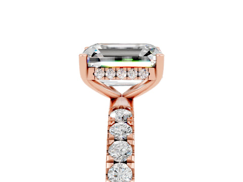 Rose gold Emerald Cut Moissanite Pave Band Solitaire Ring with Four-Prong Setting_29
