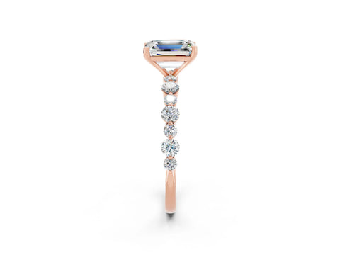 Rose gold Emerald Cut Moissanite Prong Set Engagement Ring with Pavé Band_2