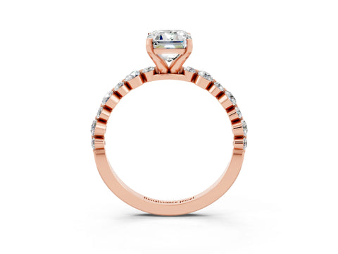 Rose gold Emerald Cut Moissanite Prong Set Engagement Ring with Pavé Band_3