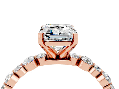Rose gold Emerald Cut Moissanite Prong Set Engagement Ring with Pavé Band_4