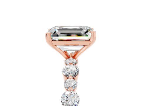 Rose gold Emerald Cut Moissanite Prong Set Engagement Ring with Pavé Band_5