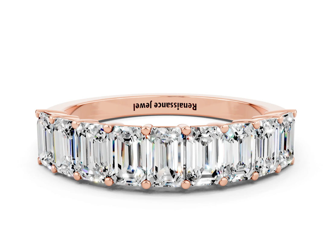 Rose gold Emerald Cut Moissanite Prong-Set Eternity Band_6