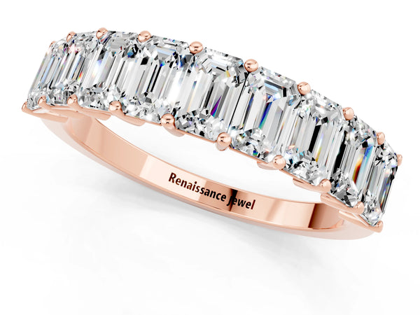 Rose gold Emerald Cut Moissanite Prong-Set Eternity Band