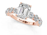Rose gold Emerald Cut Moissanite Prong Setting with Side Stones on a Pave Band_1