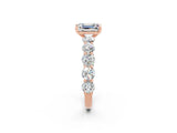 Rose gold Emerald Cut Moissanite Prong Setting with Side Stones on a Pave Band_2