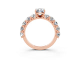 Rose gold Emerald Cut Moissanite Prong Setting with Side Stones on a Pave Band_3