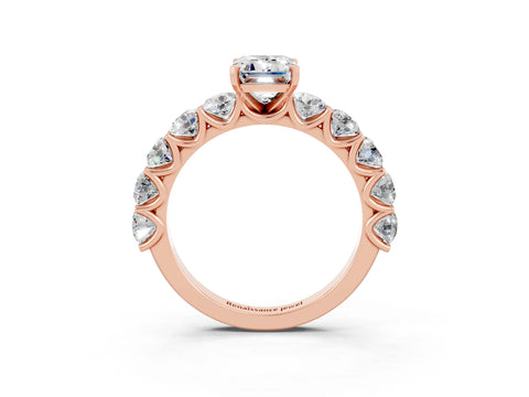 Rose gold Emerald Cut Moissanite Prong Setting with Side Stones on a Pave Band_3
