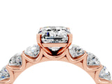 Rose gold Emerald Cut Moissanite Prong Setting with Side Stones on a Pave Band_4