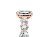 Rose gold Emerald Cut Moissanite Prong Setting with Side Stones on a Pave Band_5