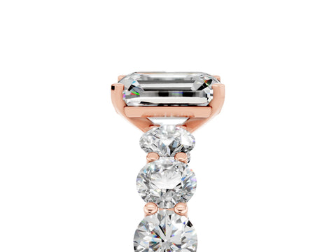 Rose gold Emerald Cut Moissanite Prong Setting with Side Stones on a Pave Band_5