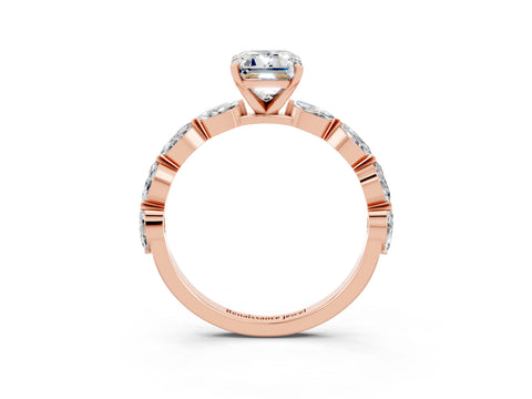 Rose gold Emerald Cut Moissanite Ring with Marquise Side Stones and Prong Setting_3