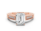 Rose gold Emerald Cut Moissanite Ring with Milgrain Pavé Band and Four-Prong Setting_12