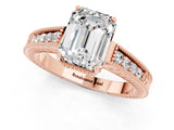 Rose gold Emerald Cut Moissanite Ring with Milgrain Pavé Band and Four-Prong Setting_13