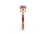 Rose gold Emerald Cut Moissanite Ring with Milgrain Pavé Band and Four-Prong Setting_14