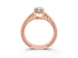Rose gold Emerald Cut Moissanite Ring with Milgrain Pavé Band and Four-Prong Setting_15