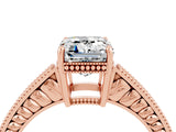 Rose gold Emerald Cut Moissanite Ring with Milgrain Pavé Band and Four-Prong Setting_16
