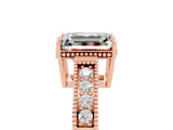 Rose gold Emerald Cut Moissanite Ring with Milgrain Pavé Band and Four-Prong Setting_17