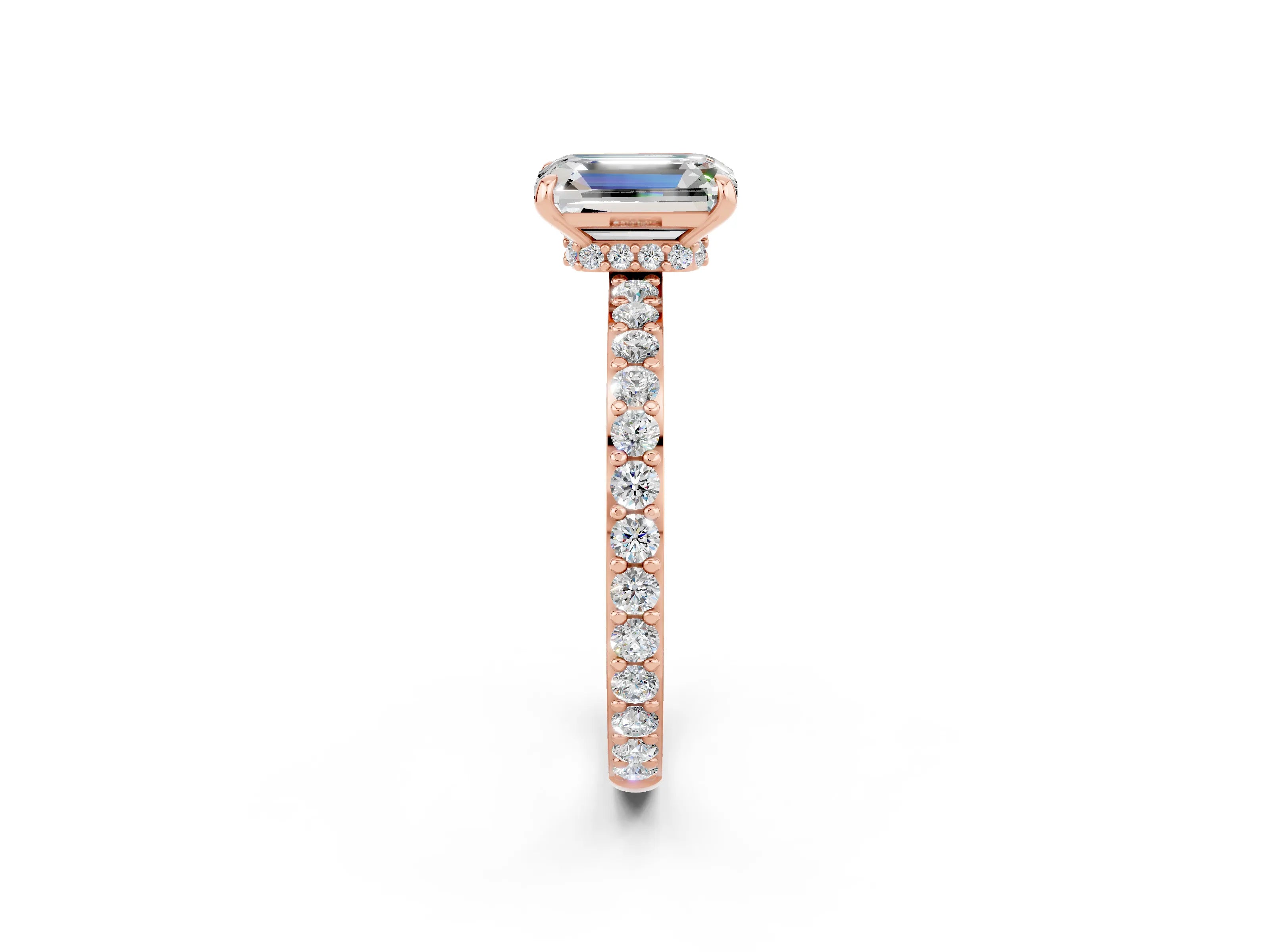 Rose gold Emerald Cut Moissanite Ring with Pavé Band and Four-Prong Setting_2
