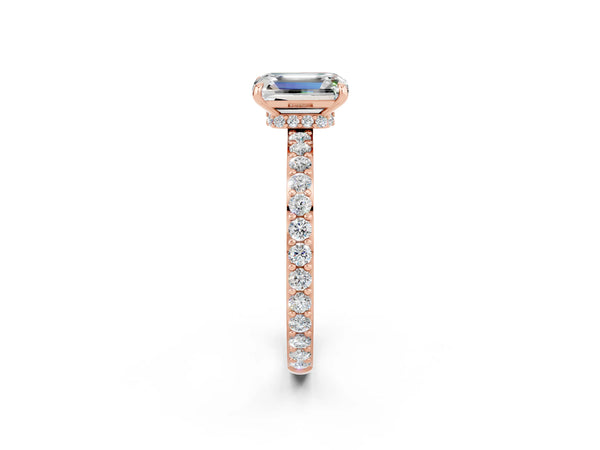 Rose gold Emerald Cut Moissanite Pavé Engagement Ring with Round  Accents and Prong Setting
