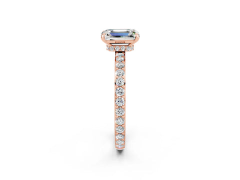 Rose gold Emerald Cut Moissanite Ring with Pavé Band and Four-Prong Setting_2